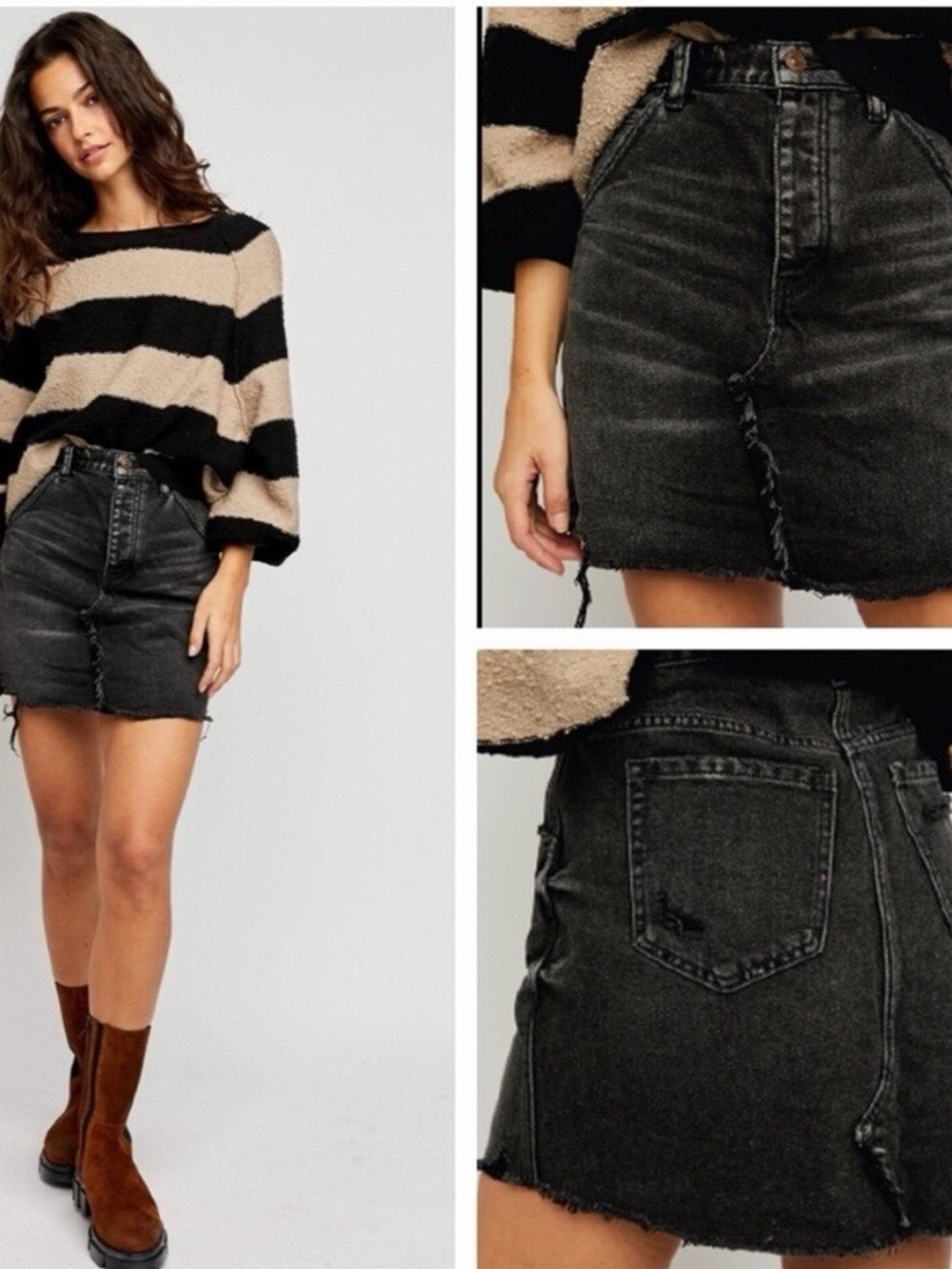 Free People Brea Denim Mini Skirt In Faded Black